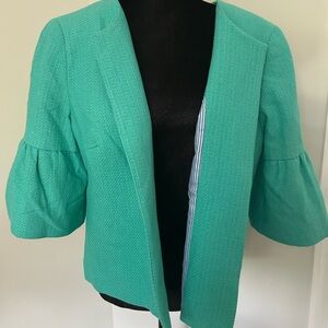 Talbots Green Blazer Structured 3/4 Sleeve Open Front